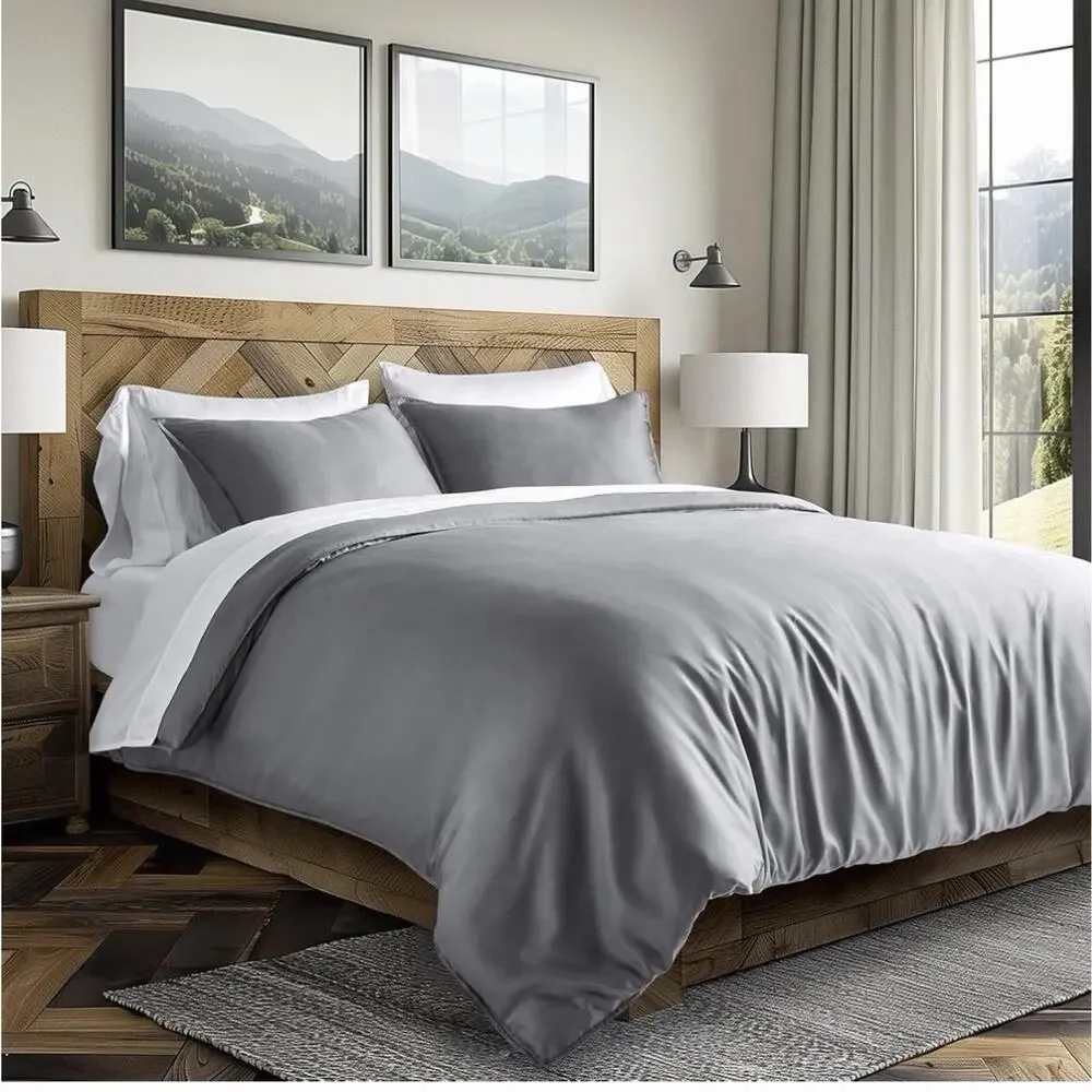 EVERGRACEHOME Tencel Lyocell Cooling Duvet Cover Set Natural Eucalyptus Queen